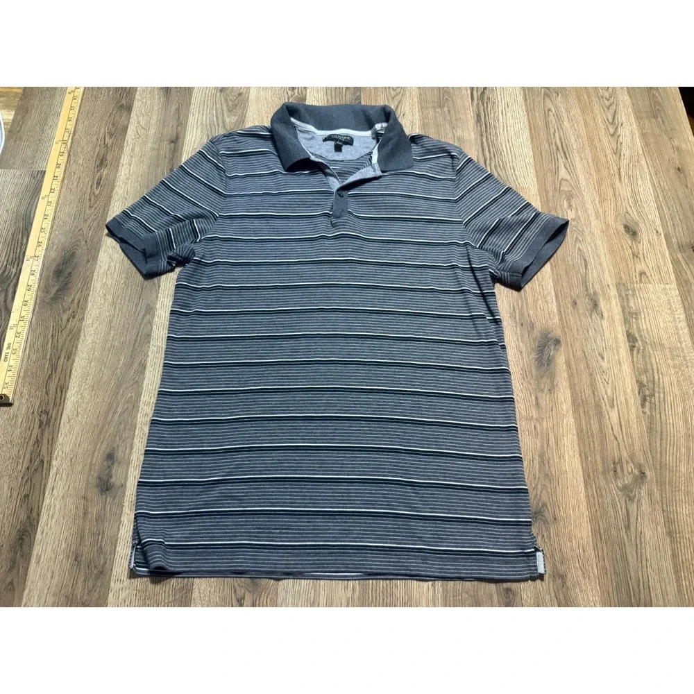 Banana Republic Shirt Mens Large Gray Striped Polo Short Sleeves Luxury Touch
